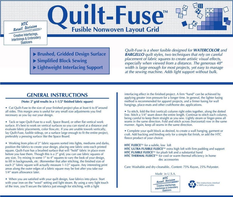 Superpunch Quilt-Fuse HTC3240-1 Interfacing/Interlining, White Fusible Interfacing Lightweightâ€“ 48â€ Wide Nonwoven 2â€ Layout Grid, Iron On Polyester/Rayon Interfacing for DIY Crafts Supplies- USA Made - Image 3